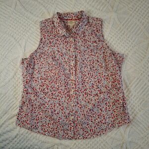 St Johns‎ Bay Womens PXL Sleeveless Button Front Shirt Red Blue Floral Cotton